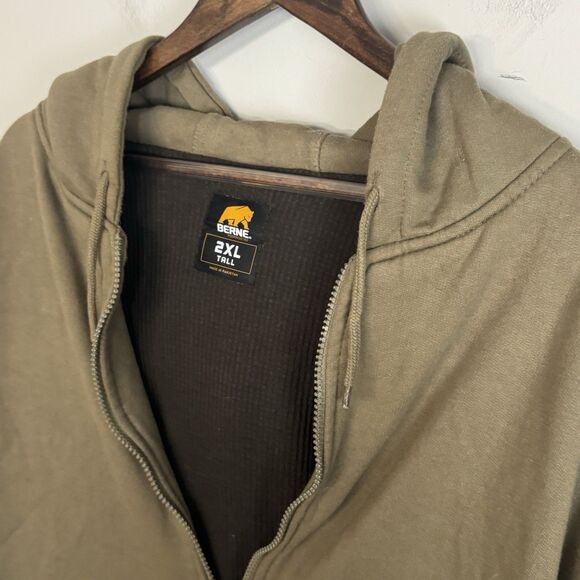 BERNE Mens Army Green Workwear Heavy Hoodie Size 2XLT Insulated Full Zip Lined - Picture 2 of 9